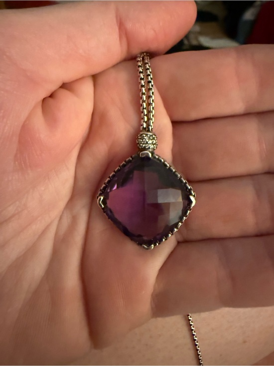 David Yurman Jewelry - David Yurman Sterling Silver 20mm Amethyst Cushion Pendant Necklace